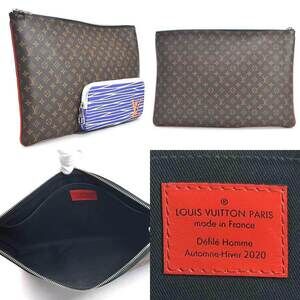 Louis Vuitton Bag Pochette Monogram Canvas Leather Blue Brown Brown Leather